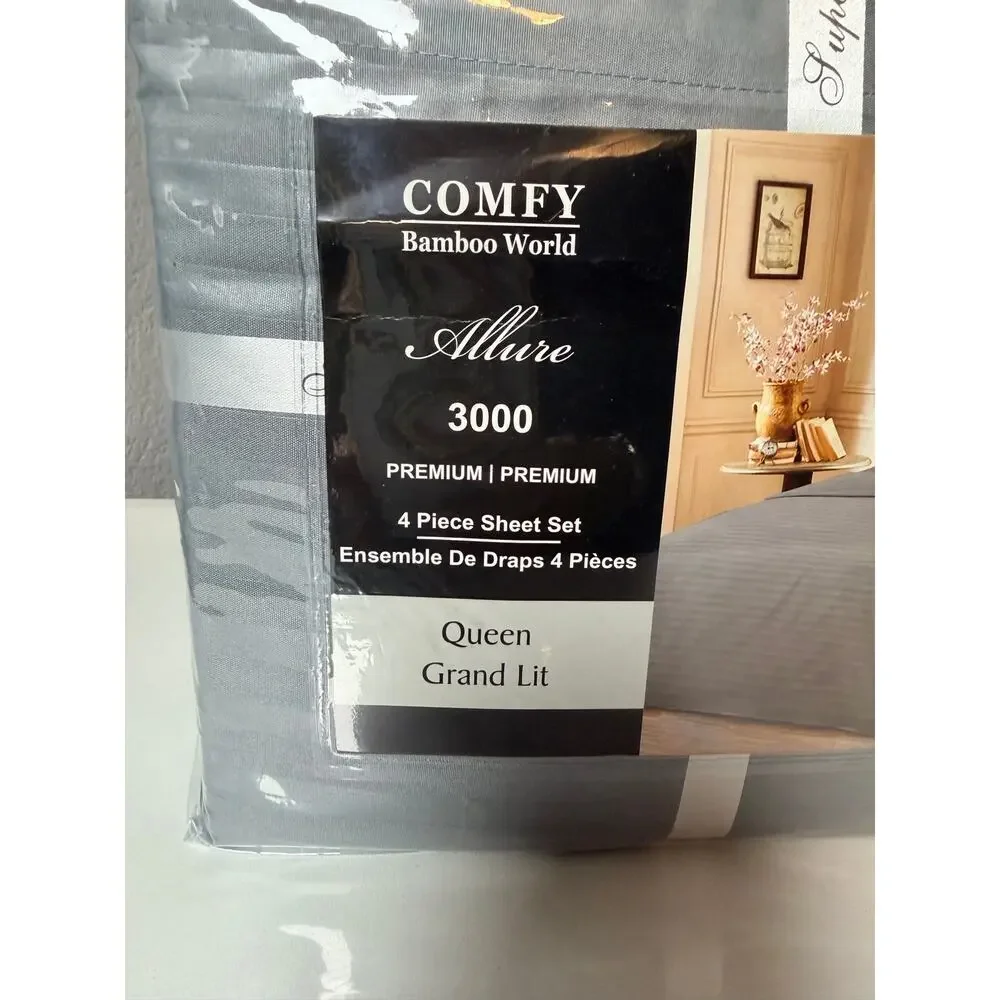 American Linen Allure 4 Piece Striped Grey Queen Bed Sheets